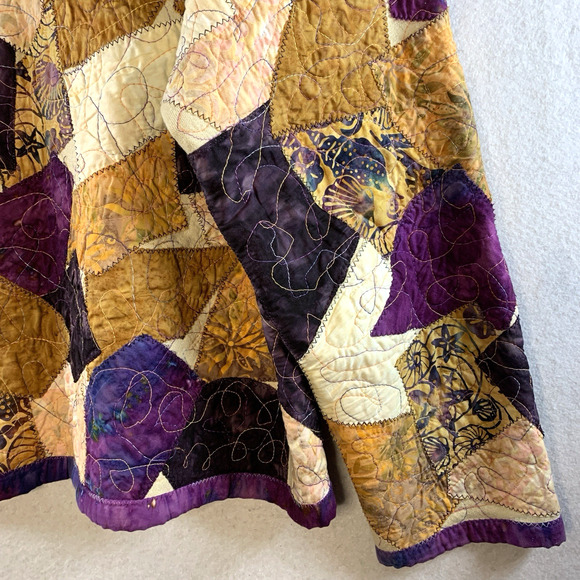 Patchwork Quilted Women Cardigan Jacket Sz L/XL Boho Hippie Cottage Folk Boxy - Picture 7 of 12